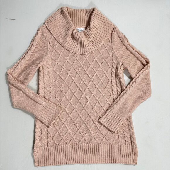 Calvin Klein Womens Sweater Sz Small Light Pink Cowl Neck Cable Knit Tunic EUC - Picture 5 of 12